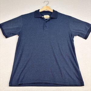 PX Polo Shirt L Blue Micro Dot Geometric Navy Collar Knit Cotton